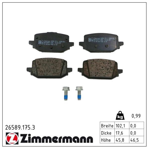 Zimmermann 26589.175.3 Bremsbelagsatz, Scheibenbremse