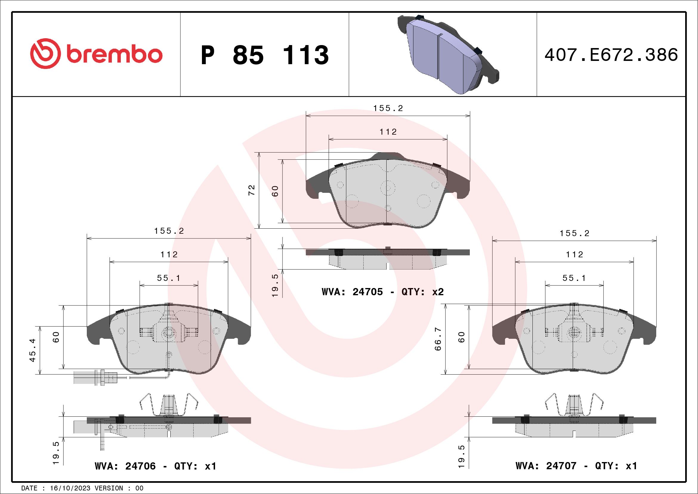 Brake Pad Set, disc brake P 85 113X