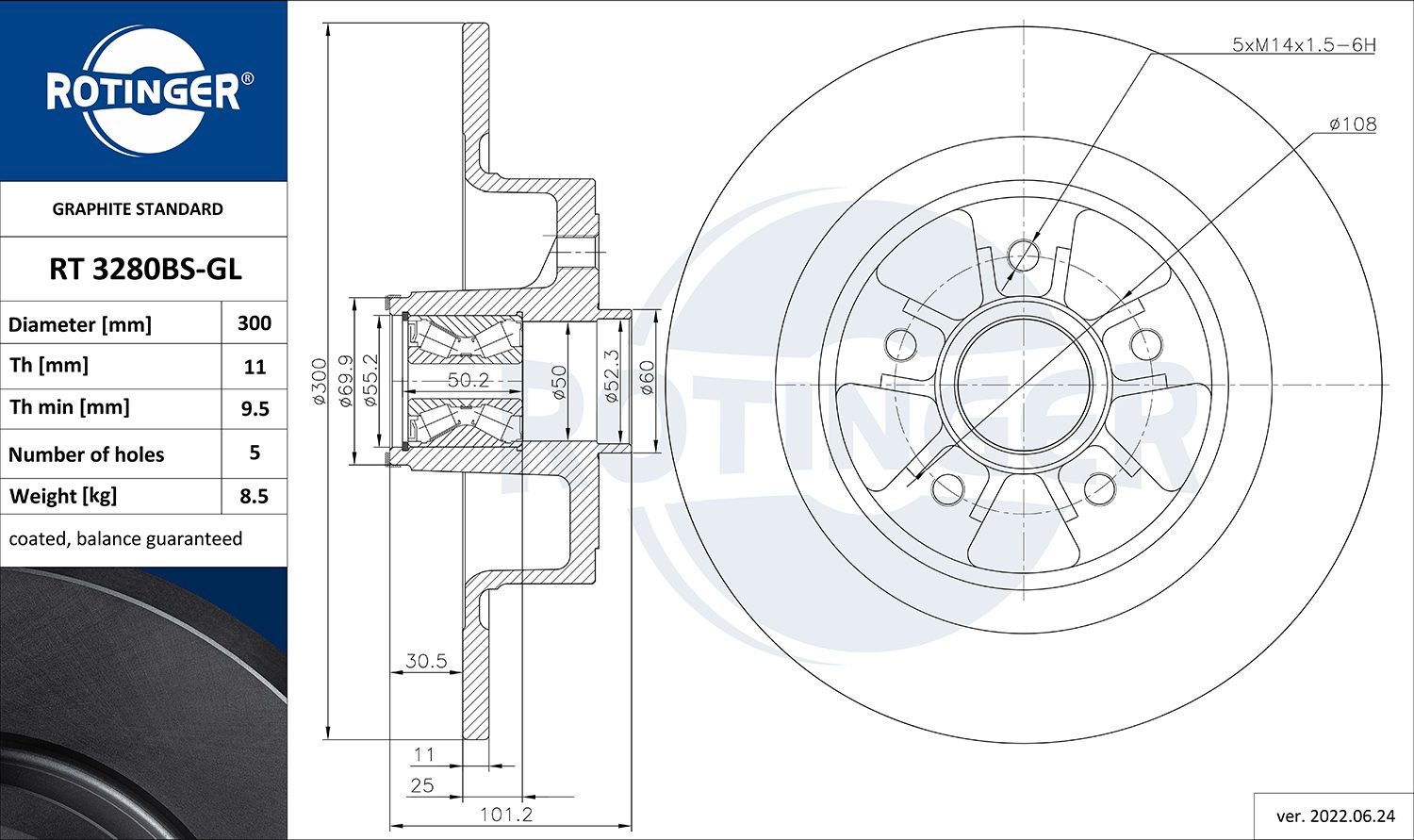 RT 3280BS-GL ROTINGER GRAPHITE LINE féktárcsa
