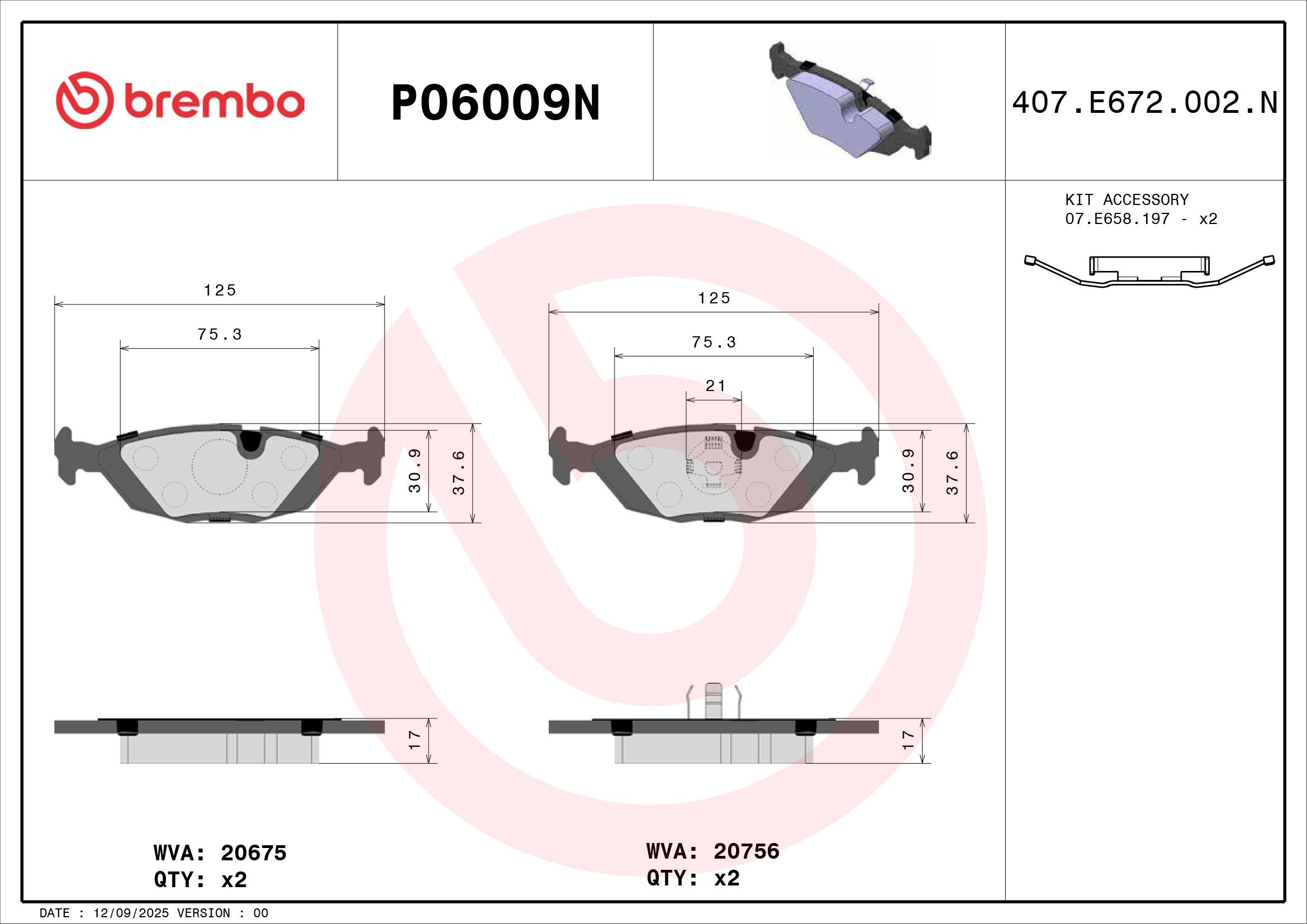 BREMBO DISC PAD -  BMW 318iS E30 90-92 (RR) - TecDoc 2