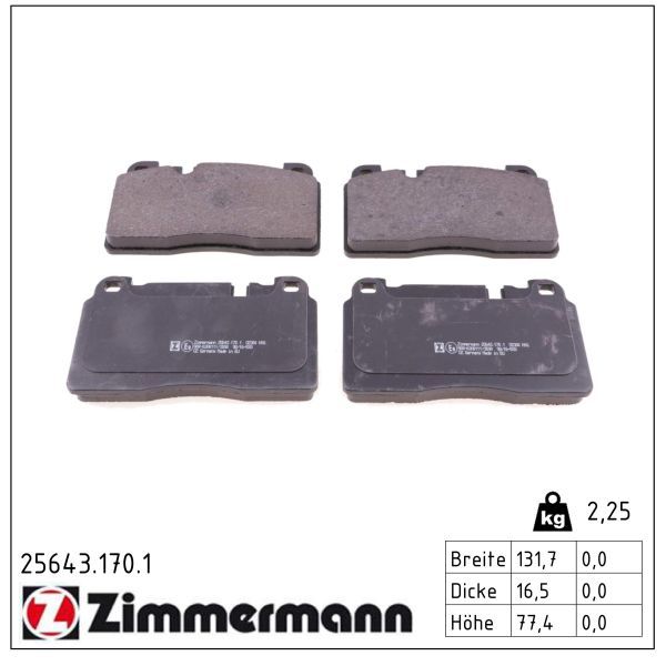 Zimmermann 25643.170.1 Bremsbelagsatz, Scheibenbremse