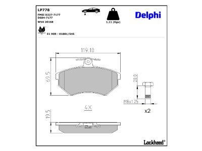 DELPHI LP778 - Bremsbelagsatz, Scheibenbremse