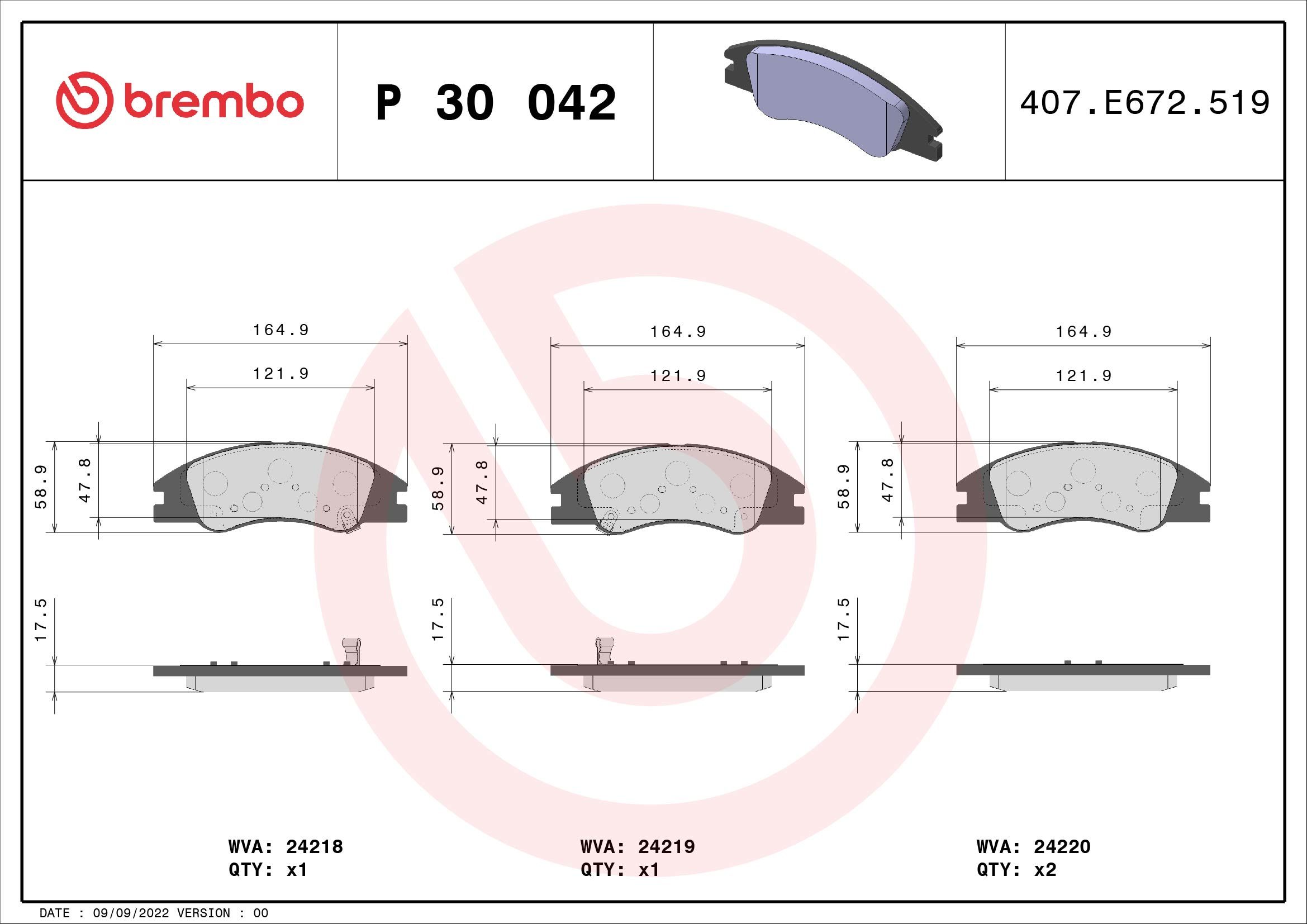 Brake Pad Set, disc brake P 30 042