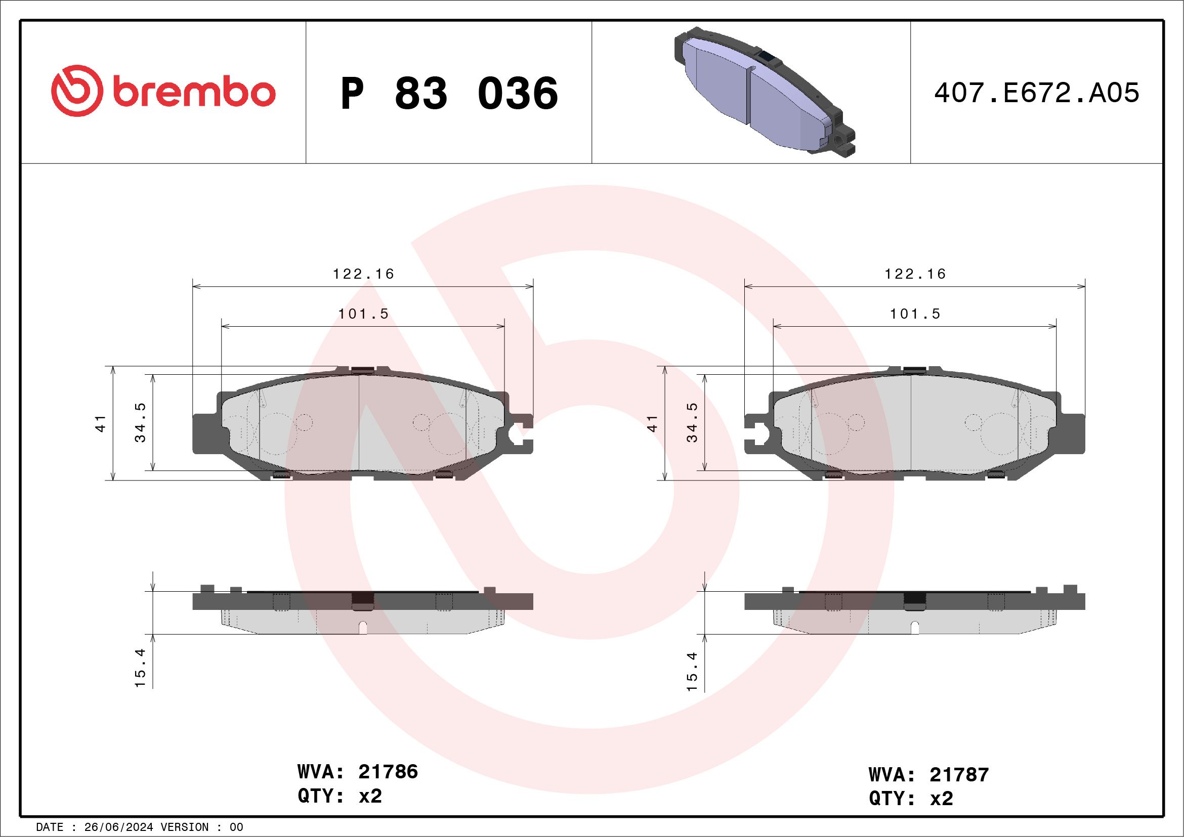 P 83 036 BREMBO PRIME LINE fékbetétkészlet, tárcsafék