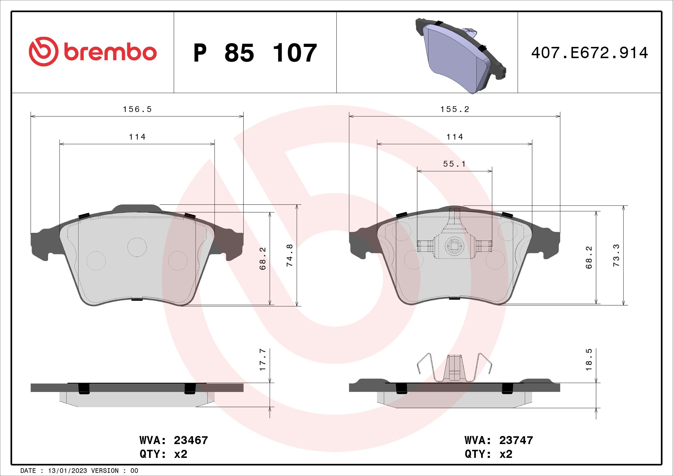 Brake Pad Set, disc brake P 85 107