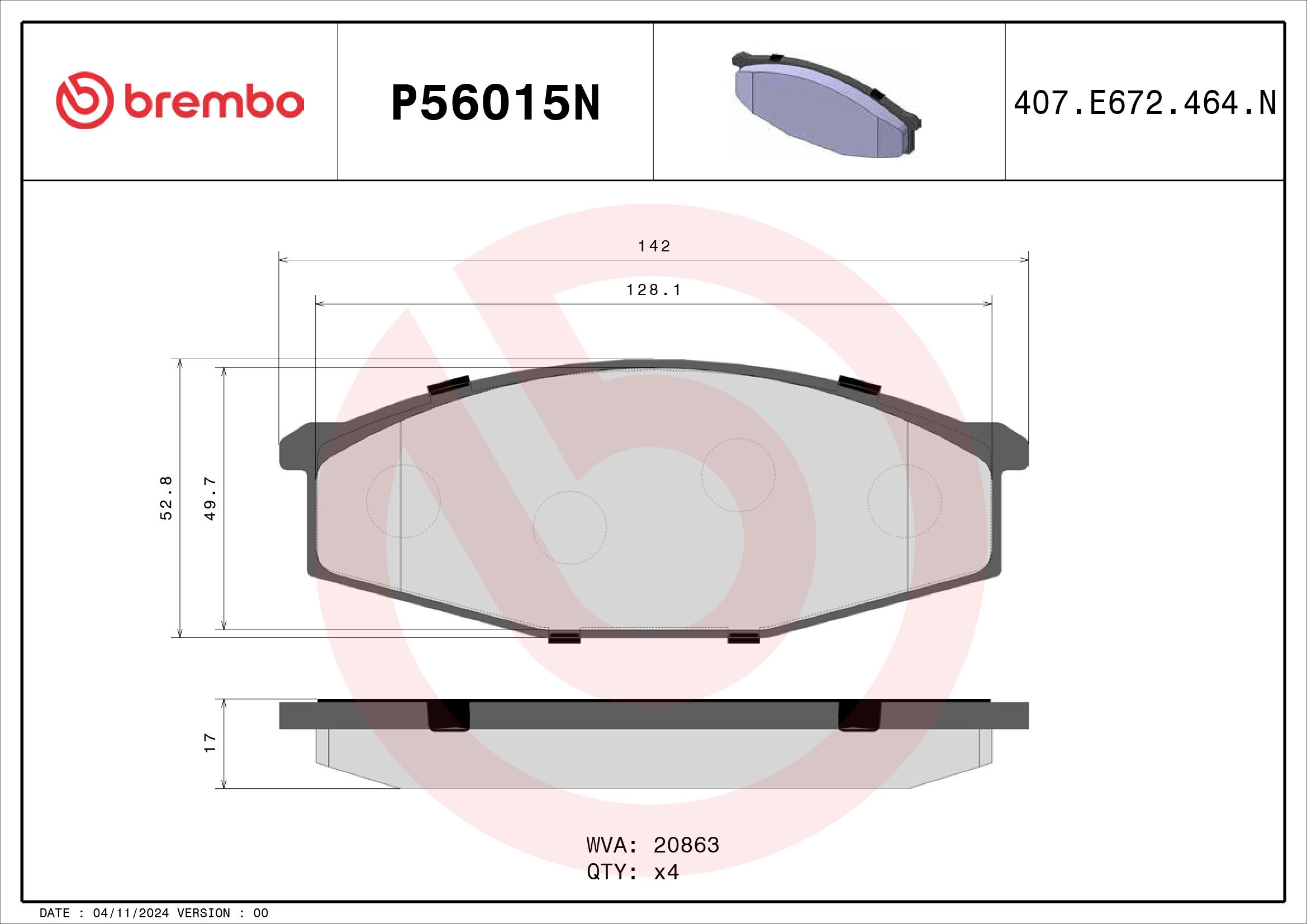 BREMBO DISC PAD -  NISSAN PATROL GQ 88-97 (FRT) *Ceramic pads - TecDoc Only