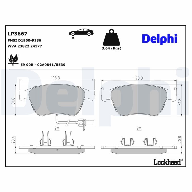DELPHI LP3667 - Bremsbelagsatz, Scheibenbremse