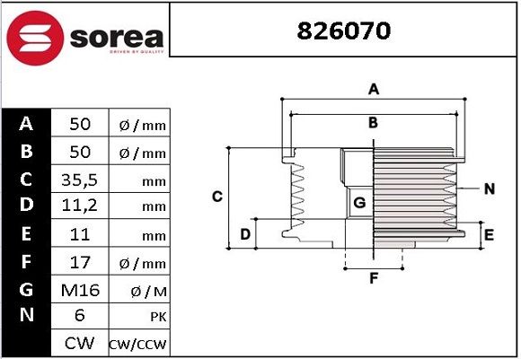 POULIE DEBR P6 DIA 50 EP 35,5