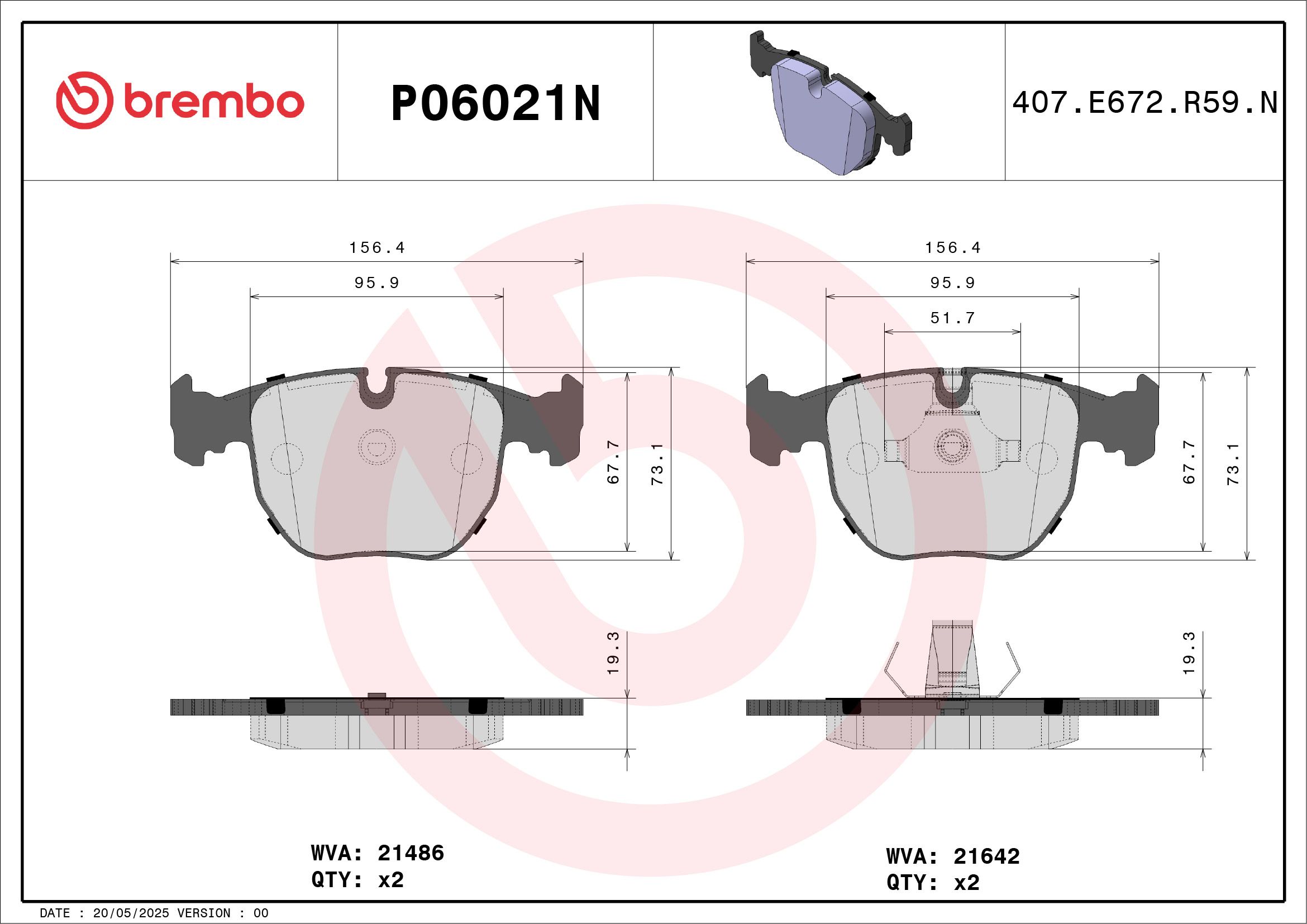 BREMBO DISC PAD -  BMW 530i E39 00-03 (FRT) - TecDoc 2