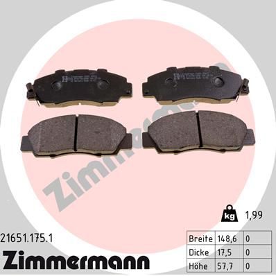 21651.175.1 ZIMMERMANN fékbetétkészlet, tárcsafék