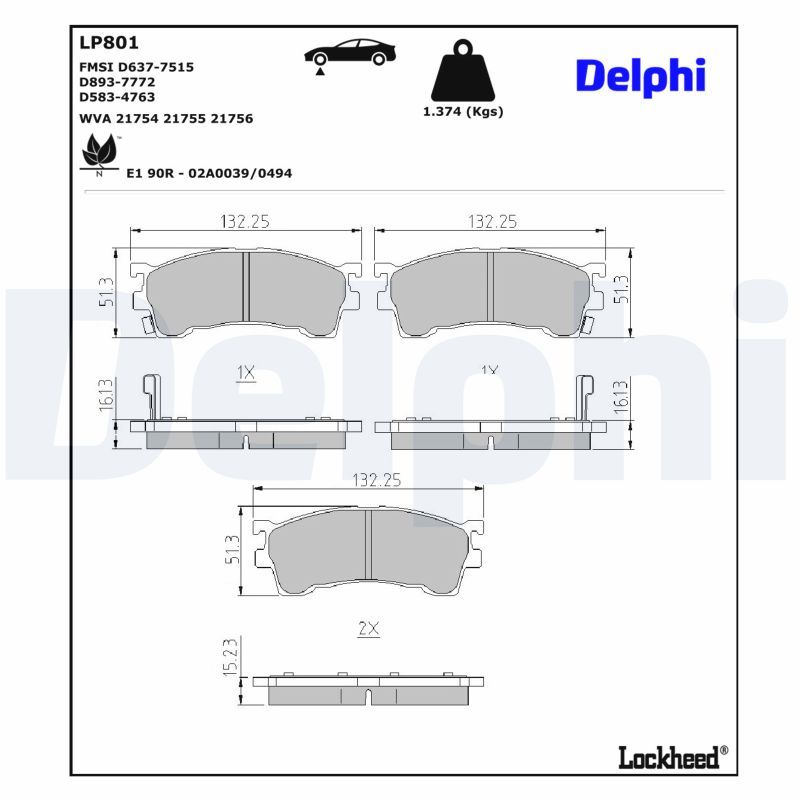 DELPHI LP801 - Bremsbelagsatz, Scheibenbremse
