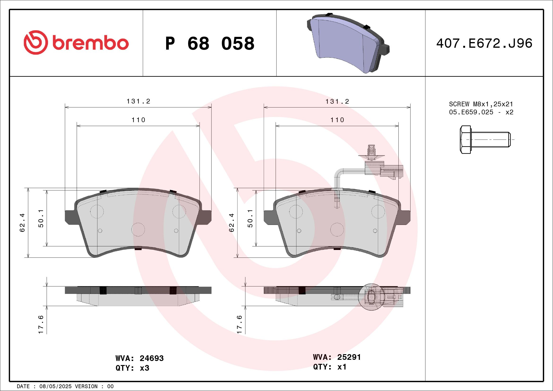 P 68 058 BREMBO PRIME LINE fékbetétkészlet, tárcsafék
