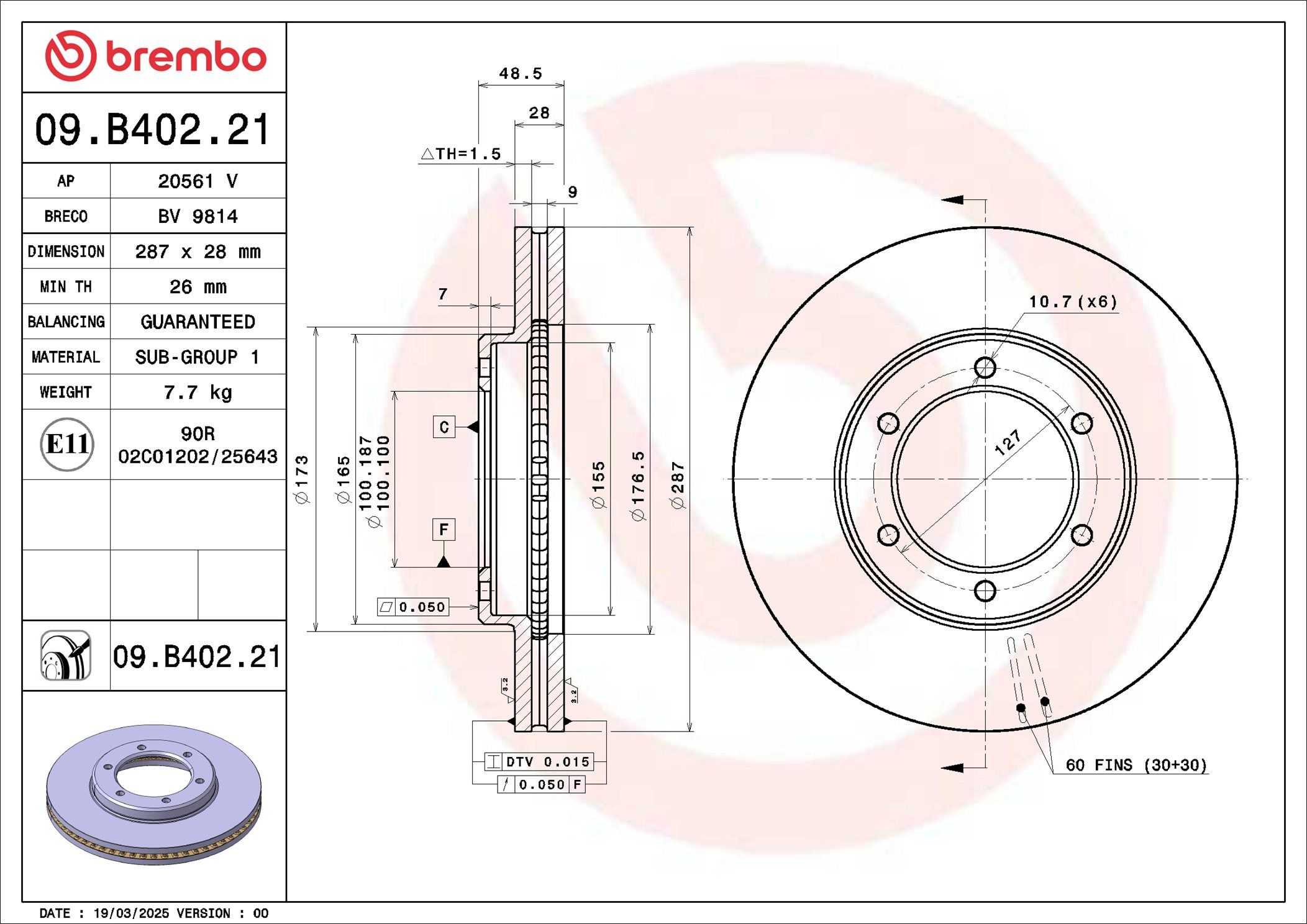 09.B402.21 BREMBO PRIME LINE - UV Coated féktárcsa