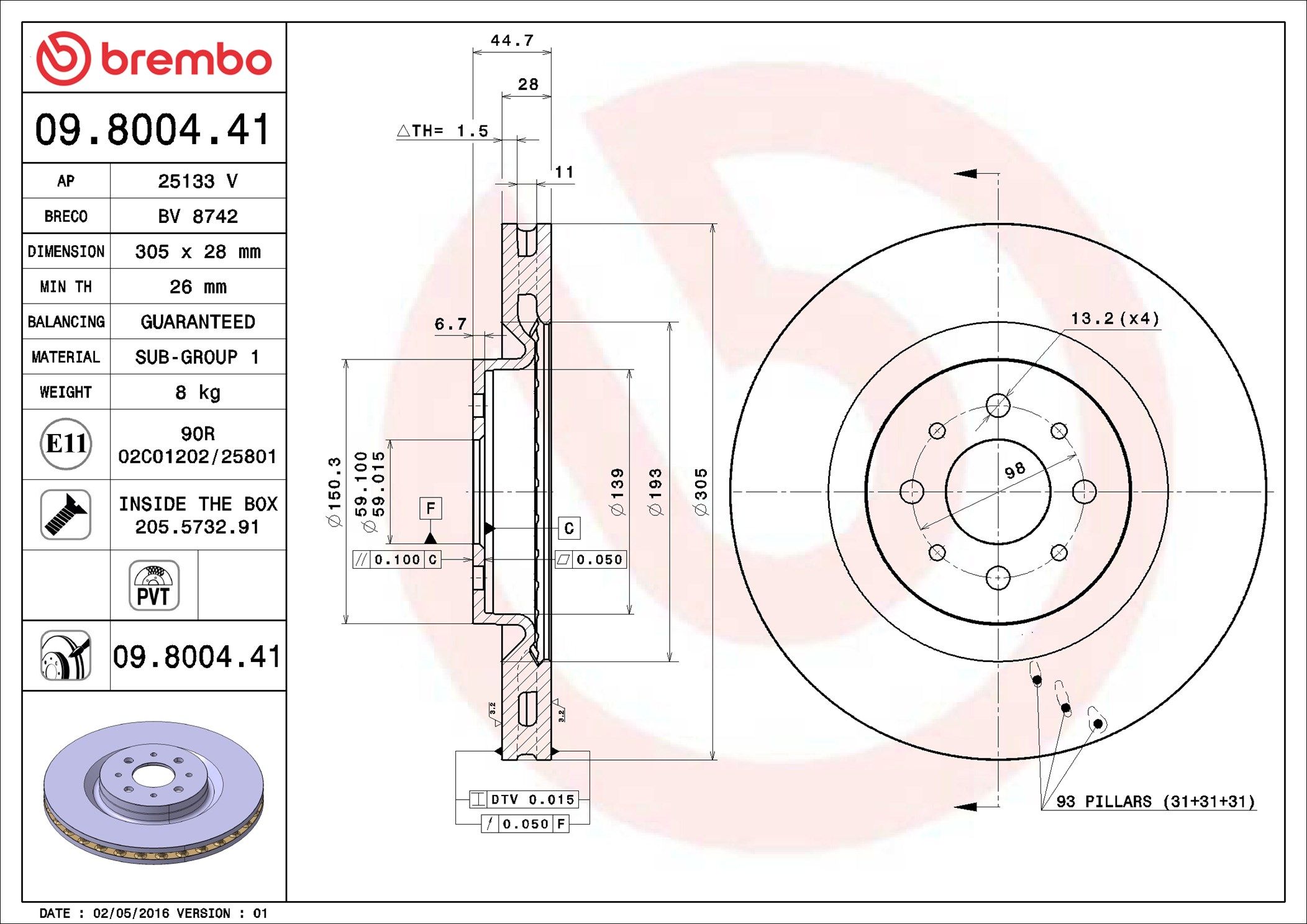 09.8004.41 BREMBO PRIME LINE - UV Coated féktárcsa