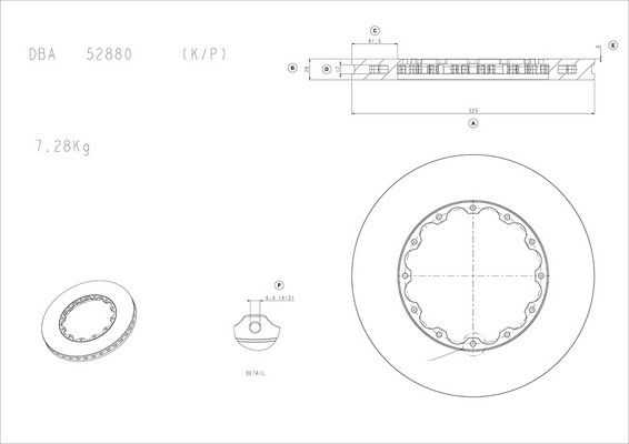 5000 Rotor T3 Slot -  325mm x 28mm KP [ BMW M3 E46 01 -> F ] NAS Nuts Included - TecDoc Only