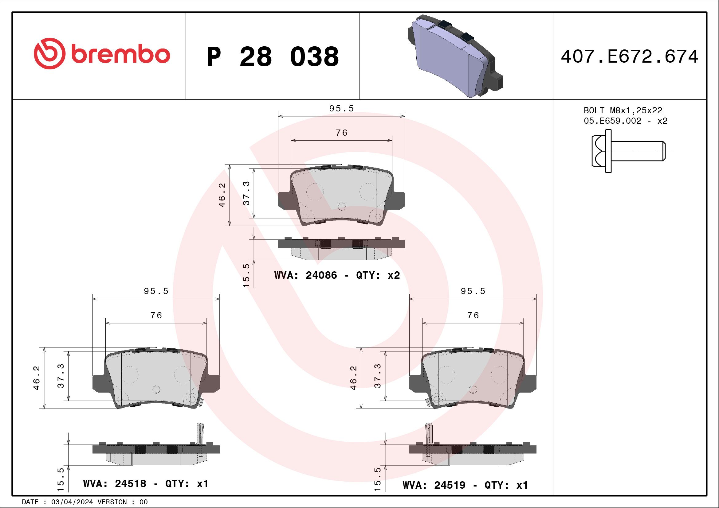 Brake Pad Set, disc brake P 28 038