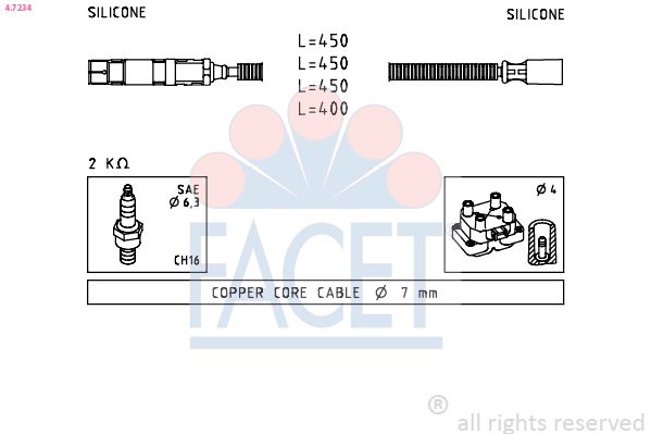 4.7234 FACET Made in Italy - OE Equivalent gyújtókábelkészlet