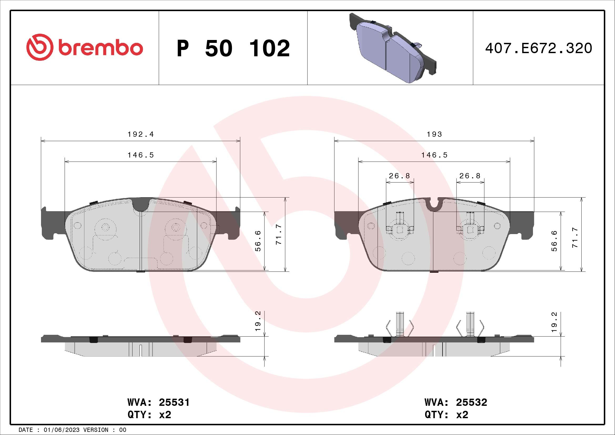 Brake Pad Set, disc brake P 50 102X