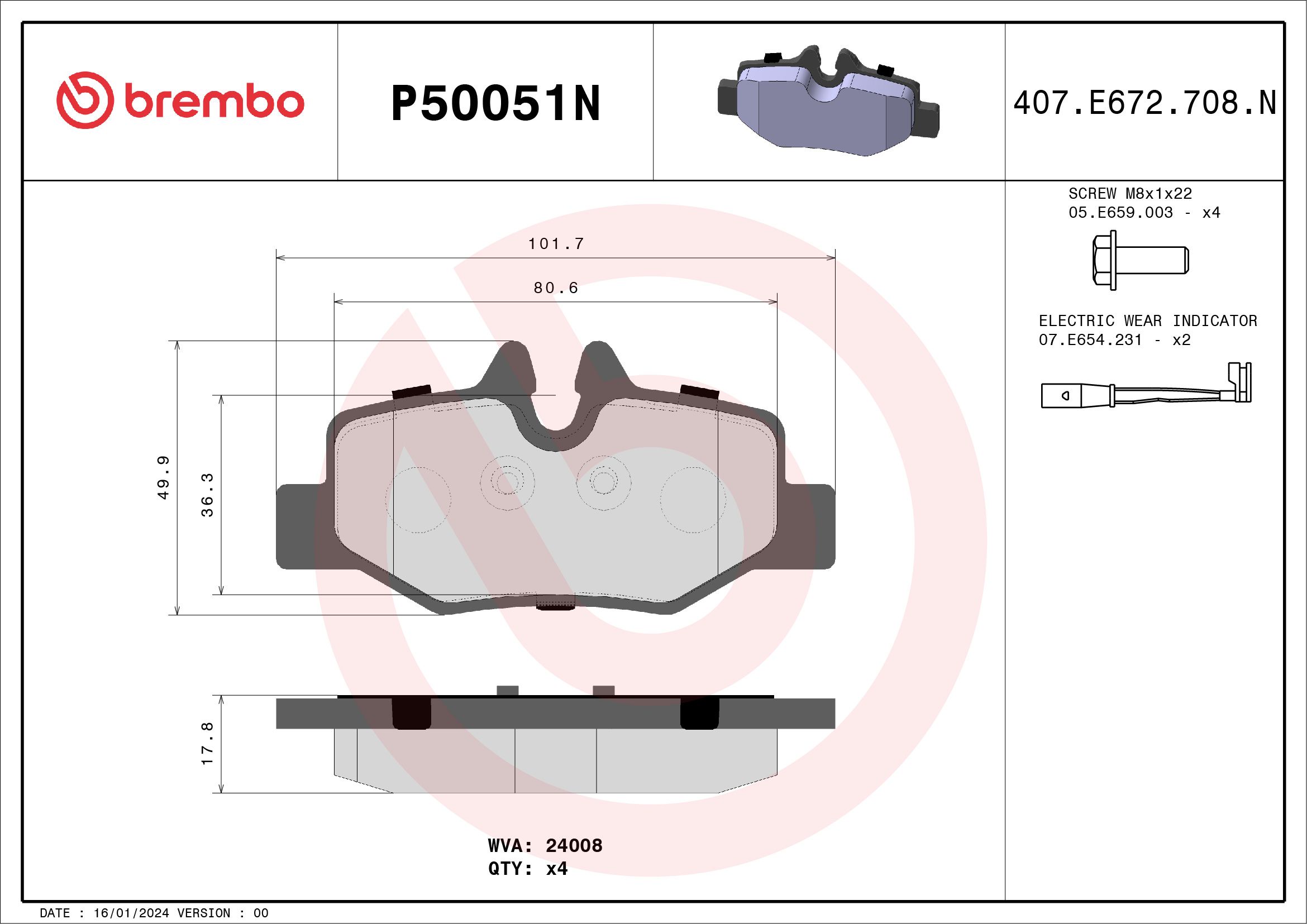 MERCEDES BENZ VITO 110CDI 11-15 (RR) *2 Wear Sensor - TecDoc 1