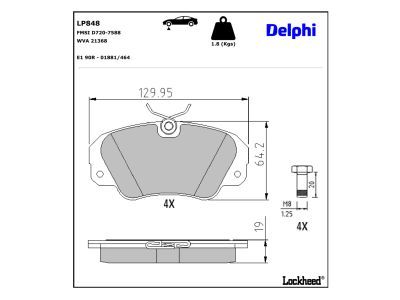 DELPHI LP848 - Bremsbelagsatz, Scheibenbremse