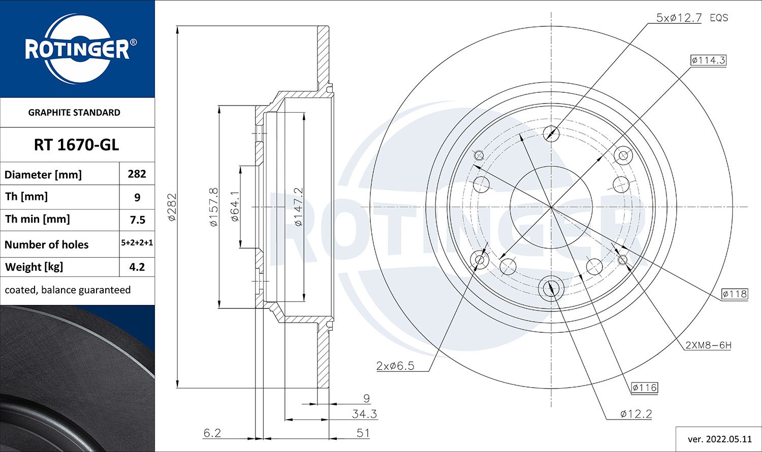 RT 1670-GL ROTINGER GRAPHITE LINE féktárcsa