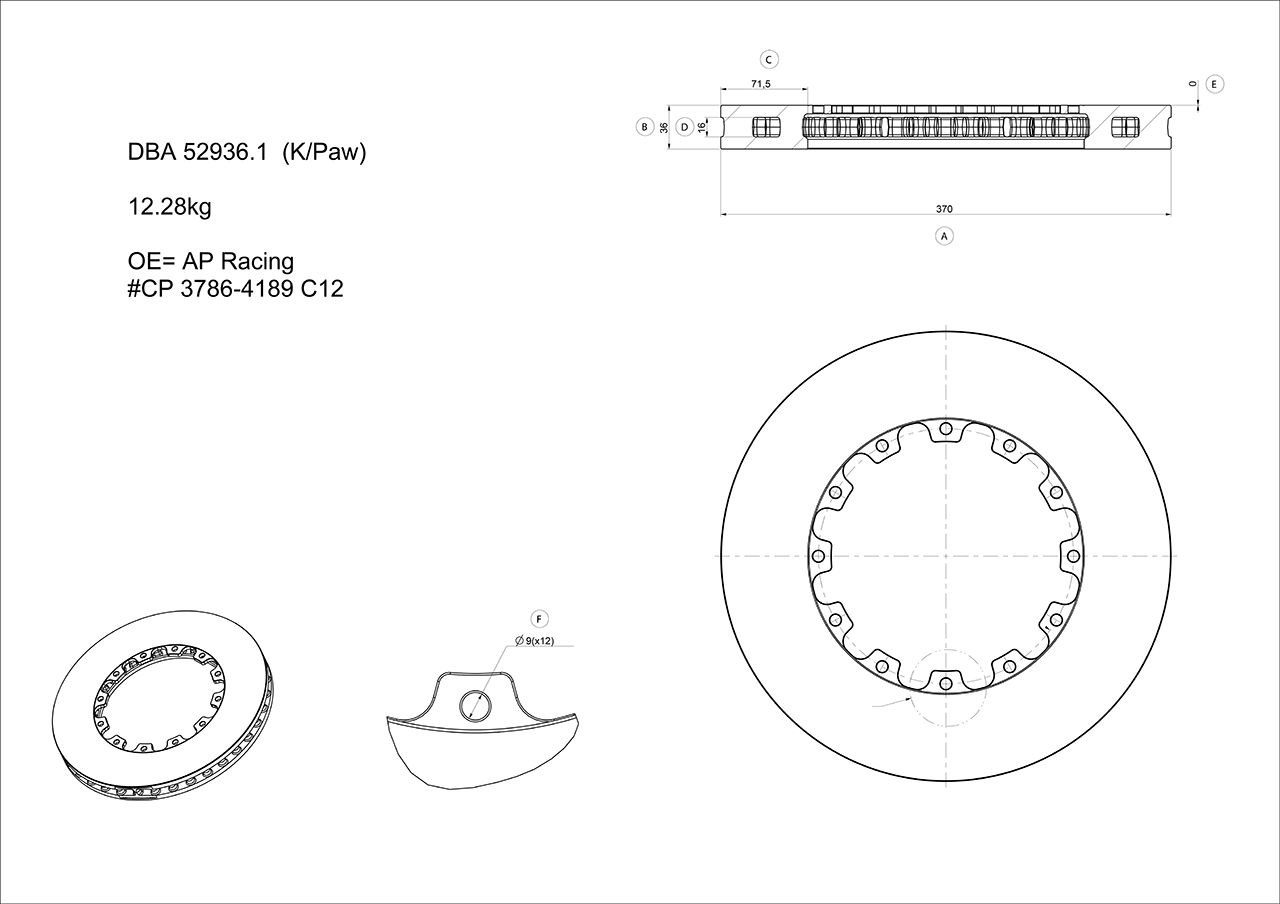 5000 Rotor Standard - 370mm x 36mm KP [ AP Replacement CP 3786-4189 C12 ] - TecDoc Only