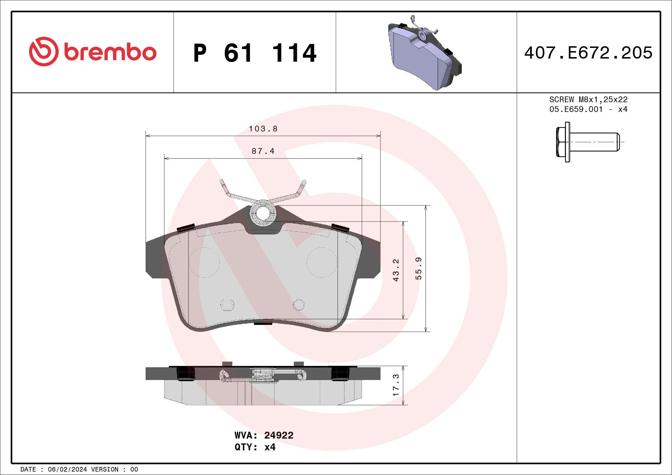 Brake Pad Set, disc brake P 61 114