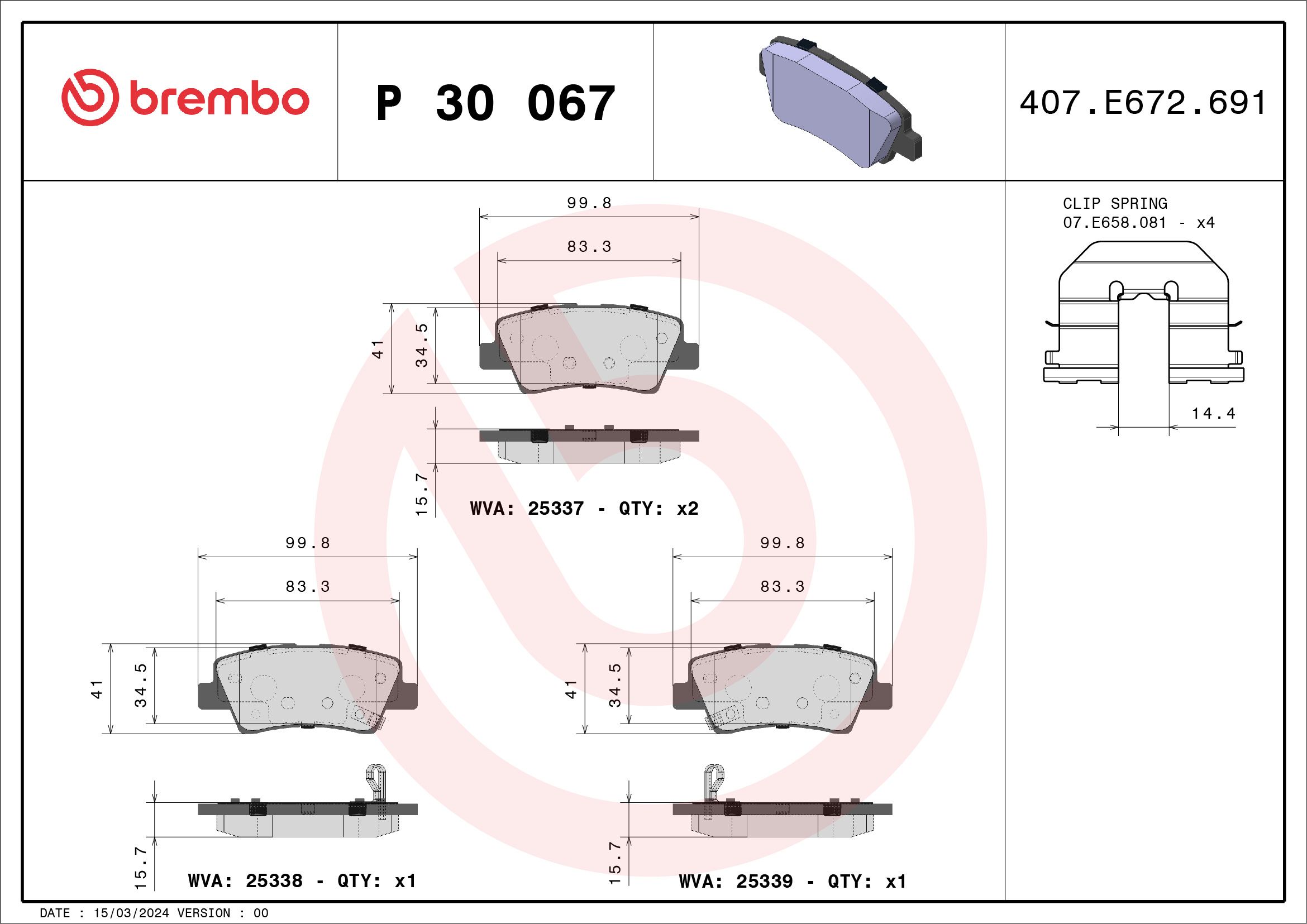 Brake Pad Set, disc brake P 30 067X