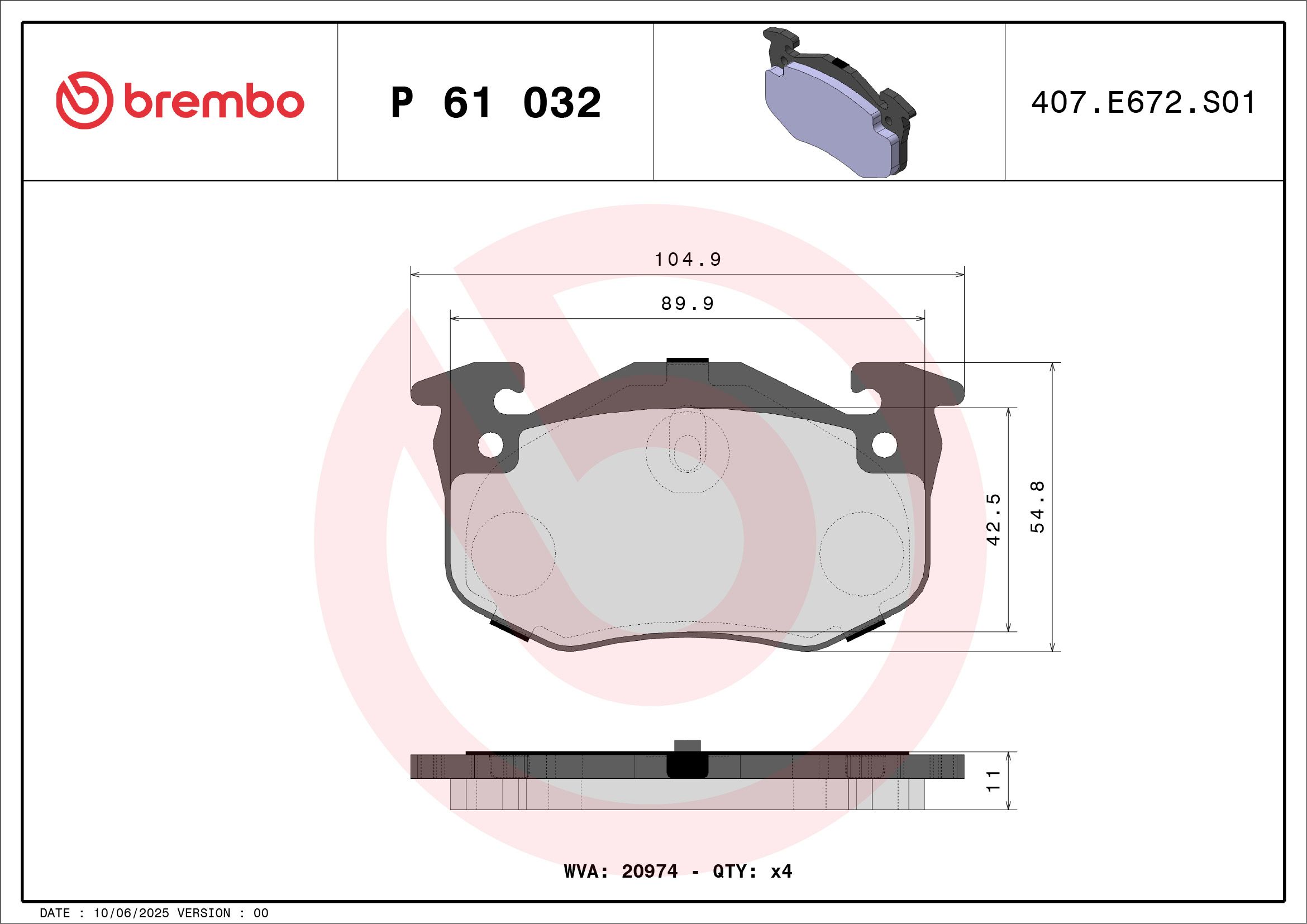 BREMBO P 61 032 - Bremsbelagsatz, Scheibenbremse PRIME LINE