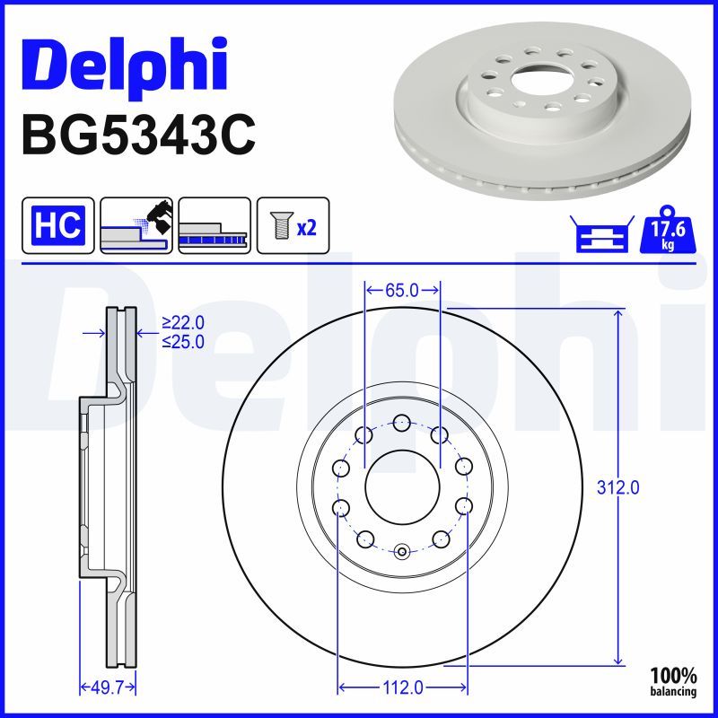 DELPHI BG5343C - Bremsscheibe