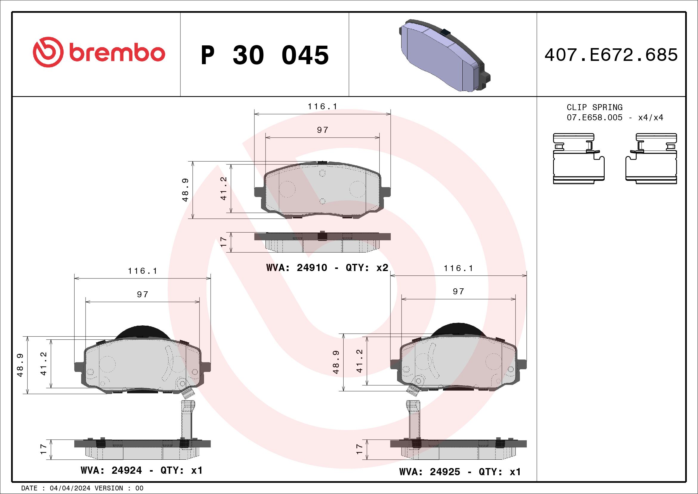 Brake Pad Set, disc brake P 30 045