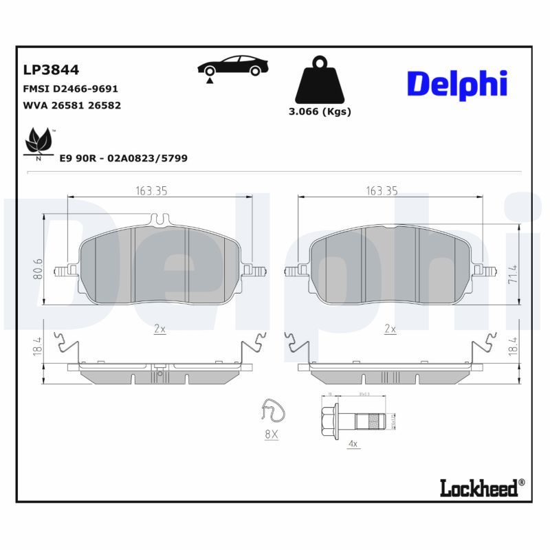 Delphi LP3844 Bremsbelagsatz, Scheibenbremse