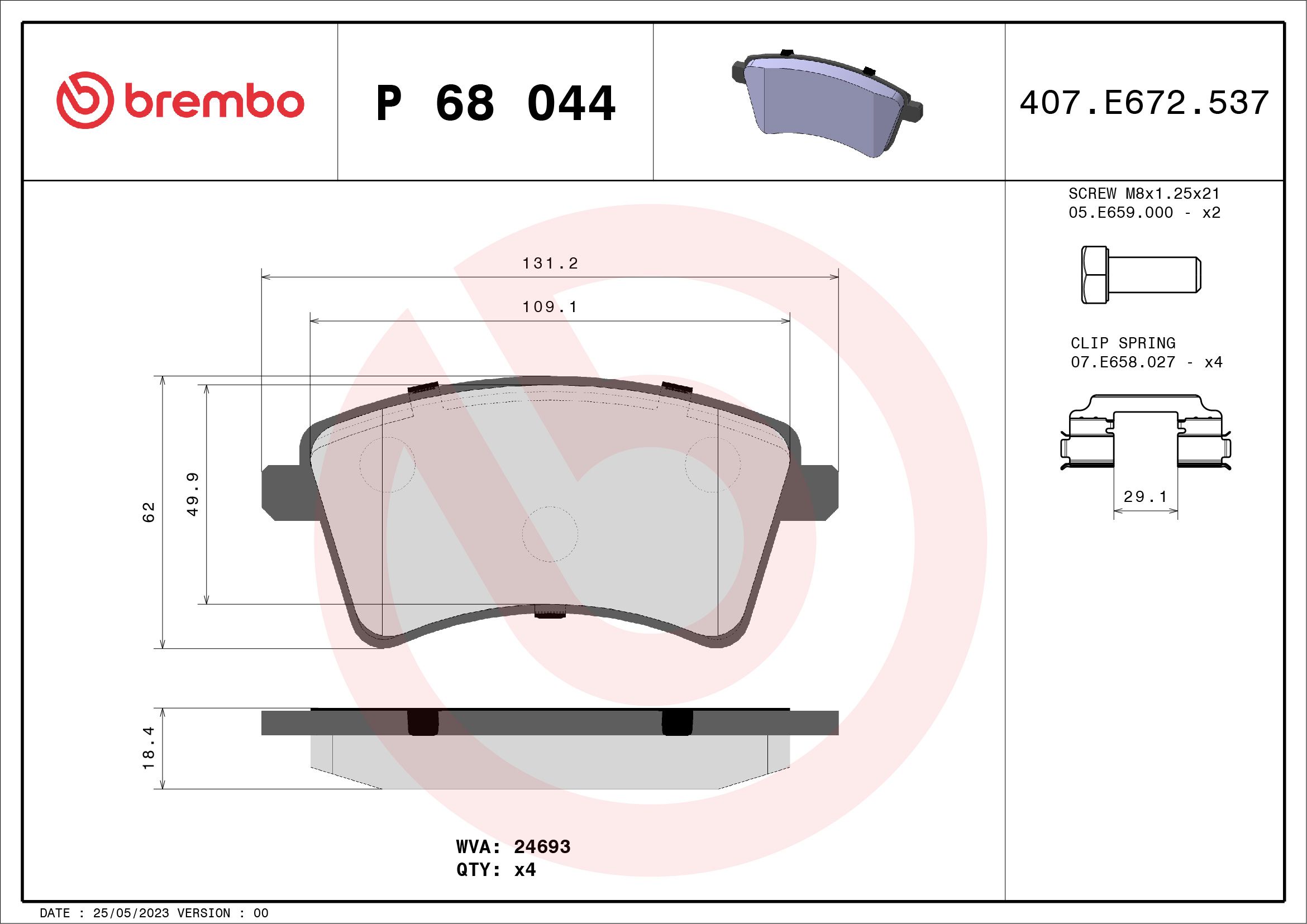 Brake Pad Set, disc brake P 68 044