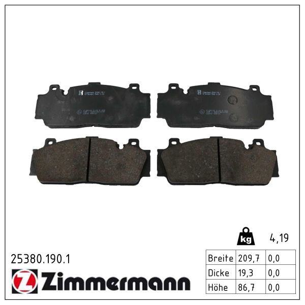 Zimmermann 25380.190.1 Bremsbelagsatz, Scheibenbremse