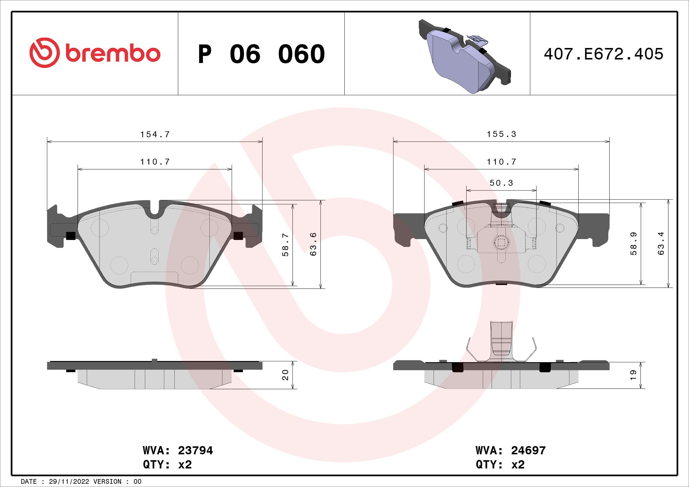 Brake Pad Set, disc brake P 06 060