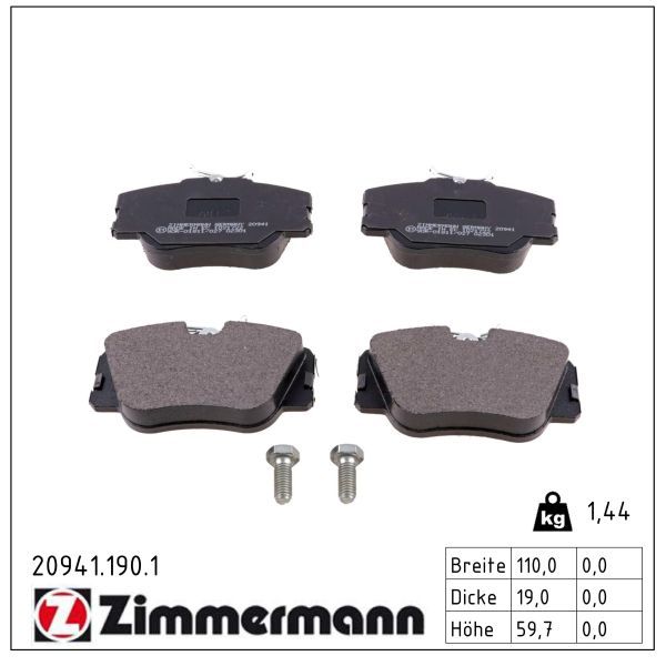 ZIMMERMANN 20941.190.1 - Bremsbelagsatz, Scheibenbremse