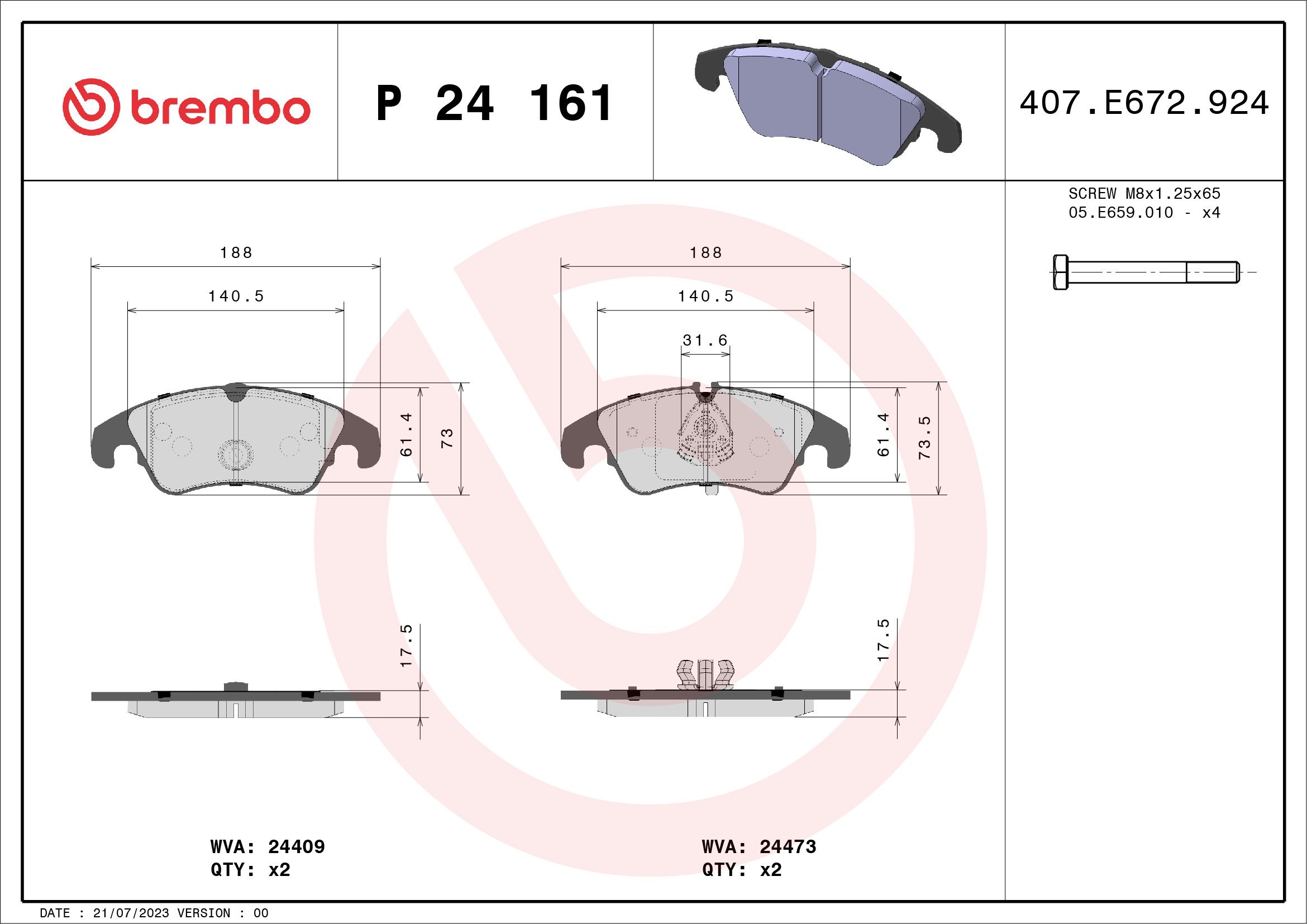 Brake Pad Set, disc brake P 24 161