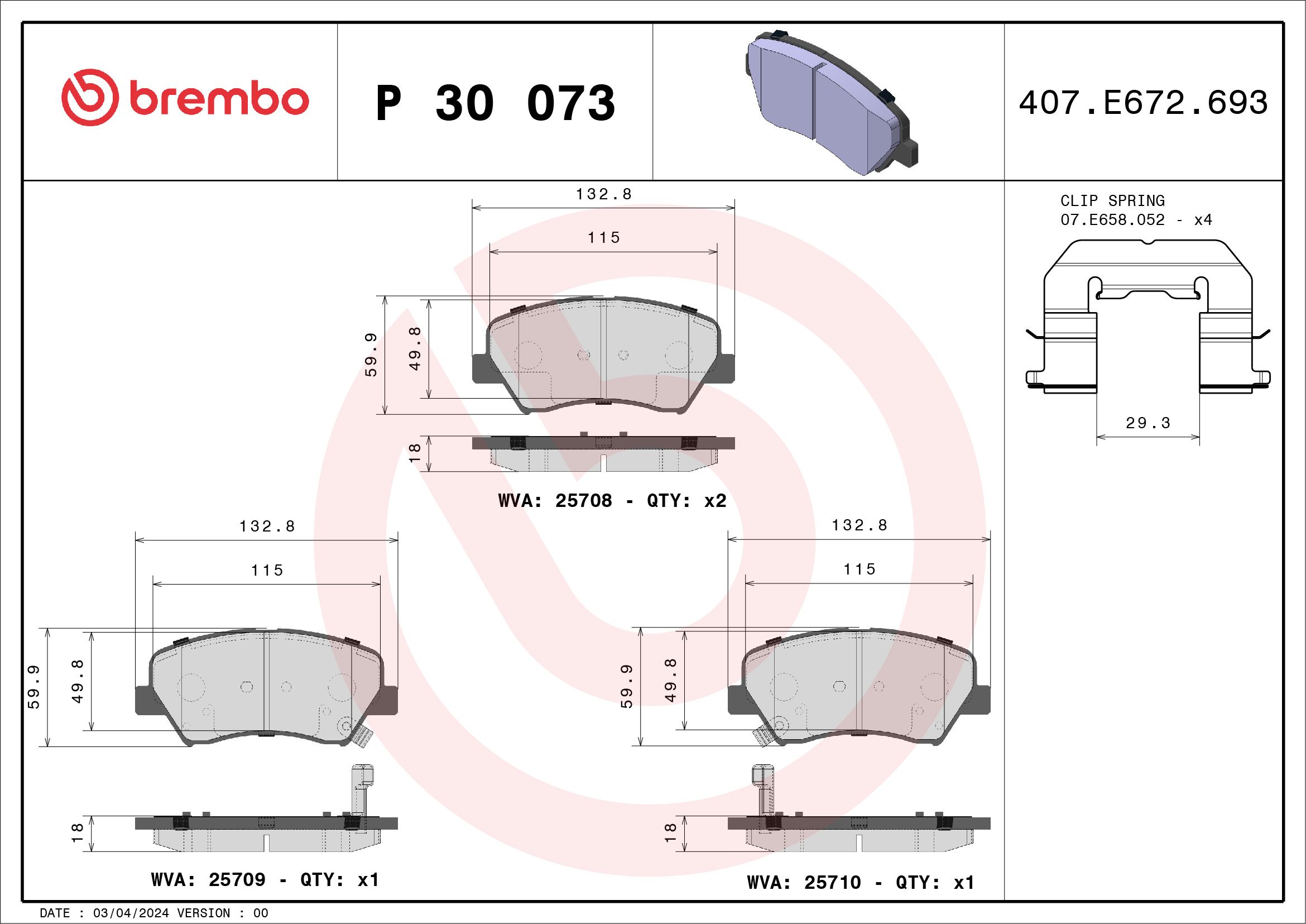 Brake Pad Set, disc brake P 30 073X