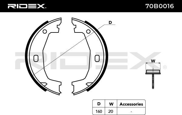 RIDEX 70B0016 Brake Shoe Set, parking brake