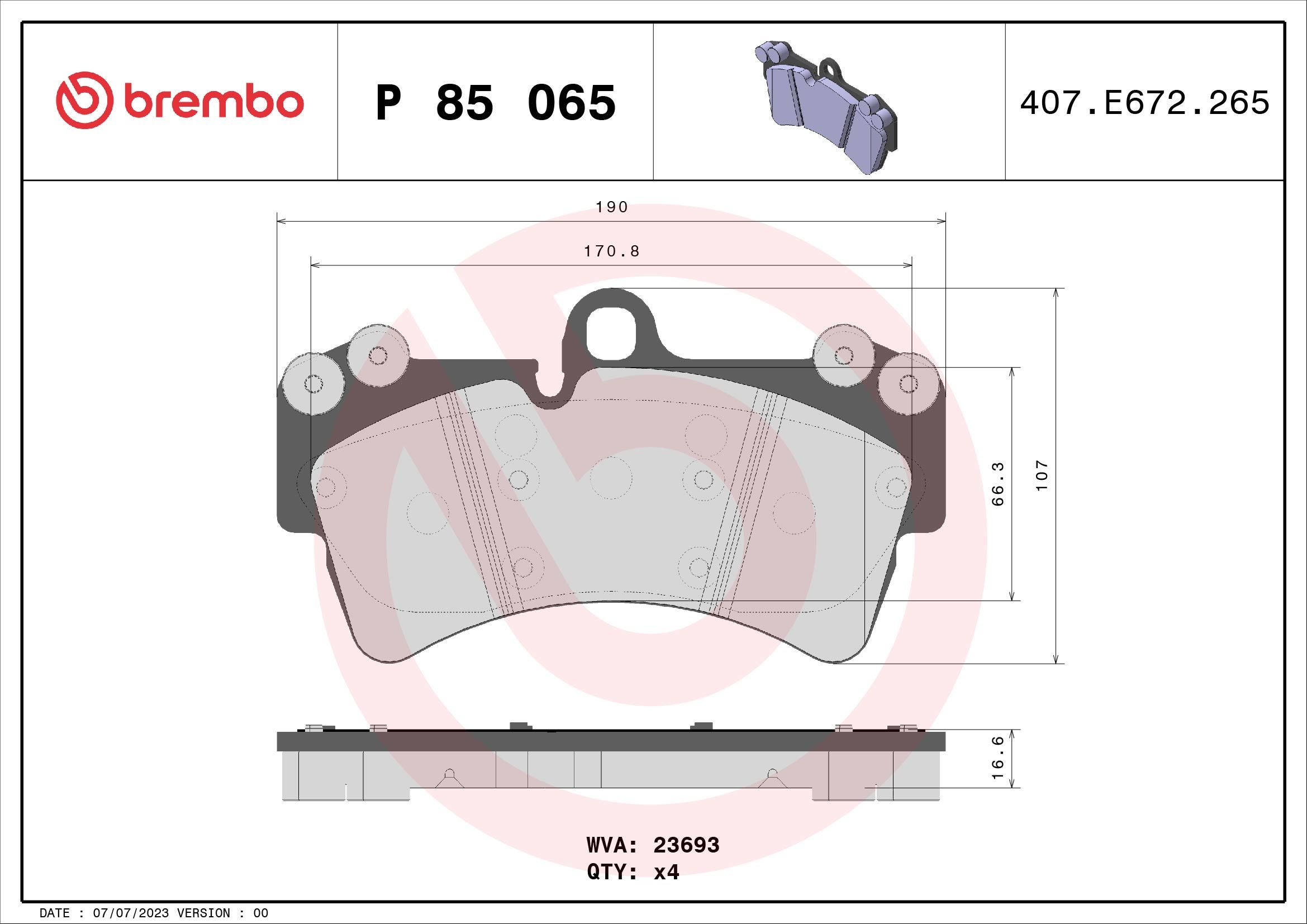 Brake Pad Set, disc brake P 85 065