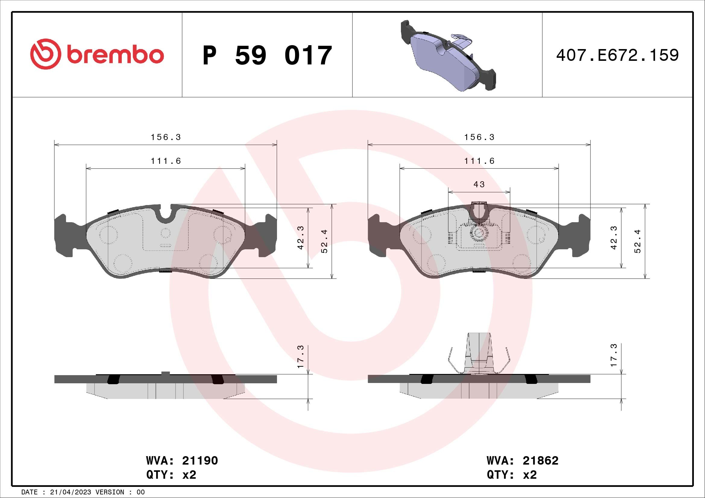 Brake Pad Set, disc brake P 59 017