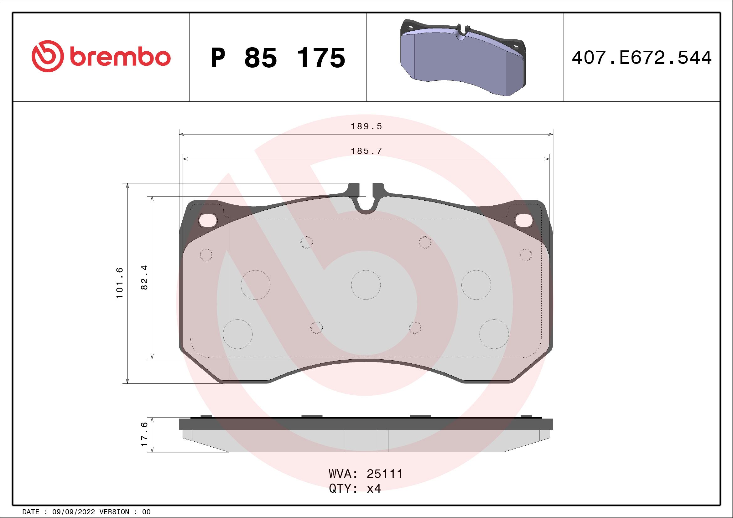 Brake Pad Set, disc brake P 85 175