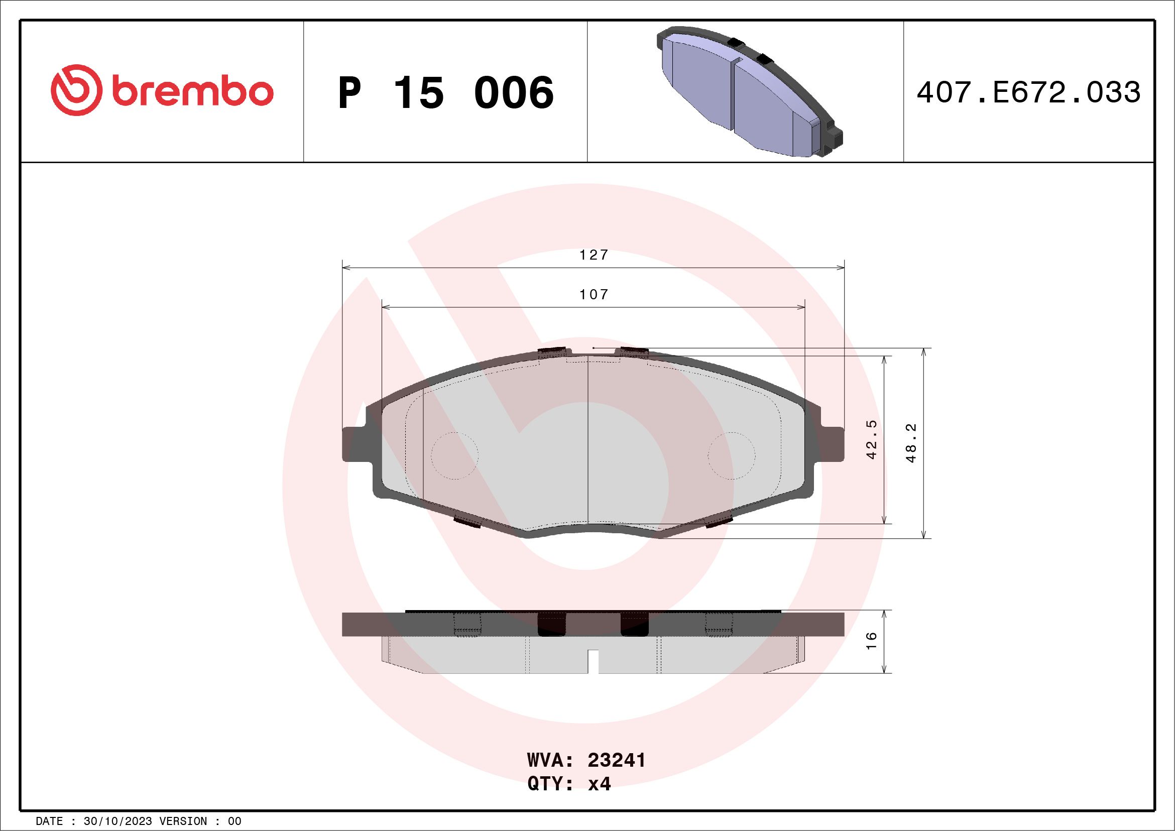 Brake Pad Set, disc brake P 15 006