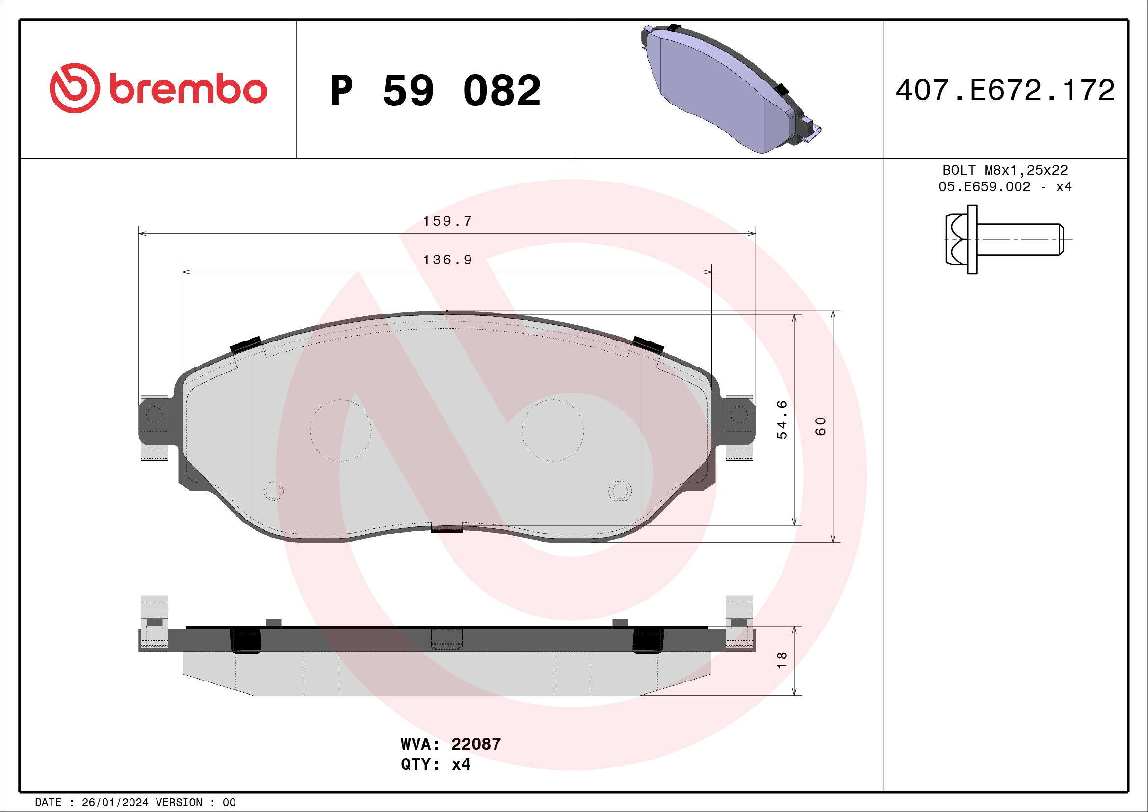 Brake Pad Set, disc brake P 59 082