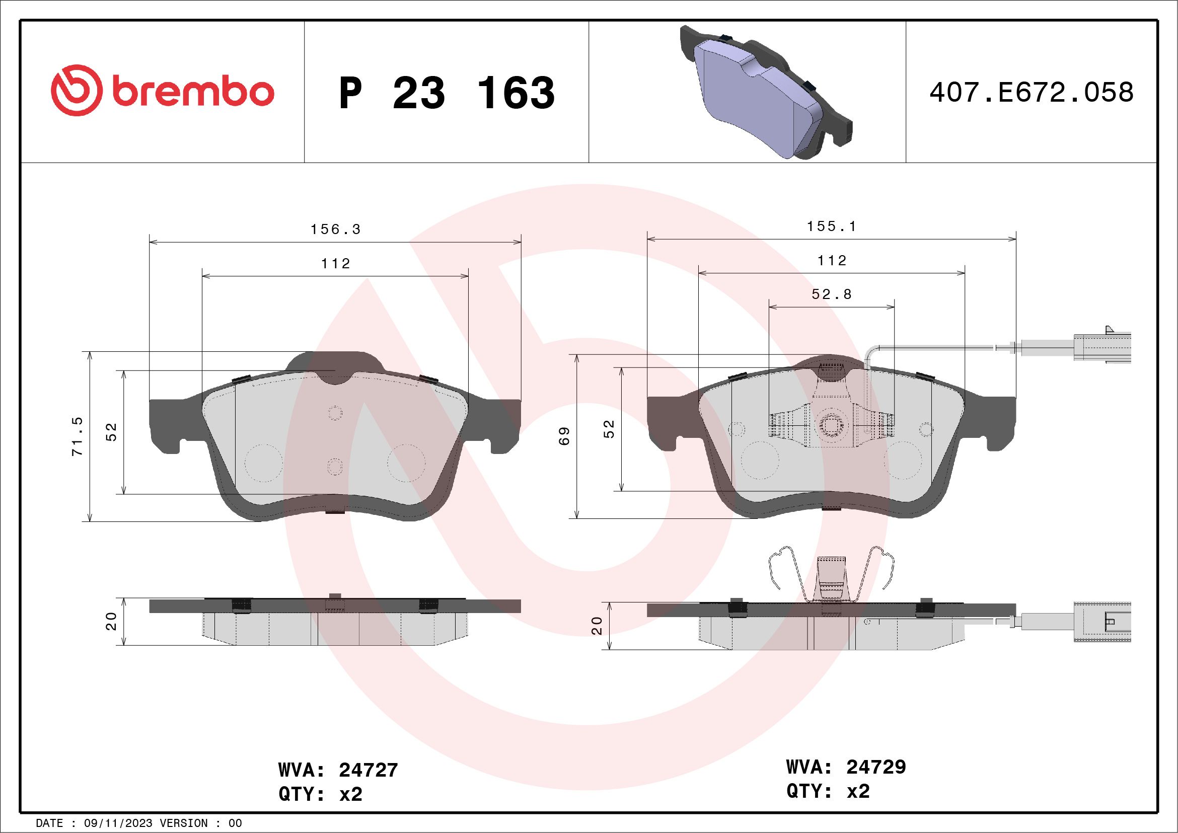 Brake Pad Set, disc brake P 23 163