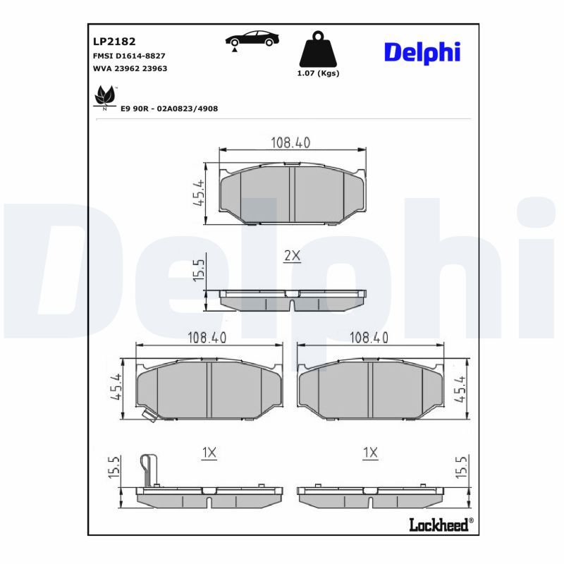 DELPHI LP2182 - Bremsbelagsatz, Scheibenbremse
