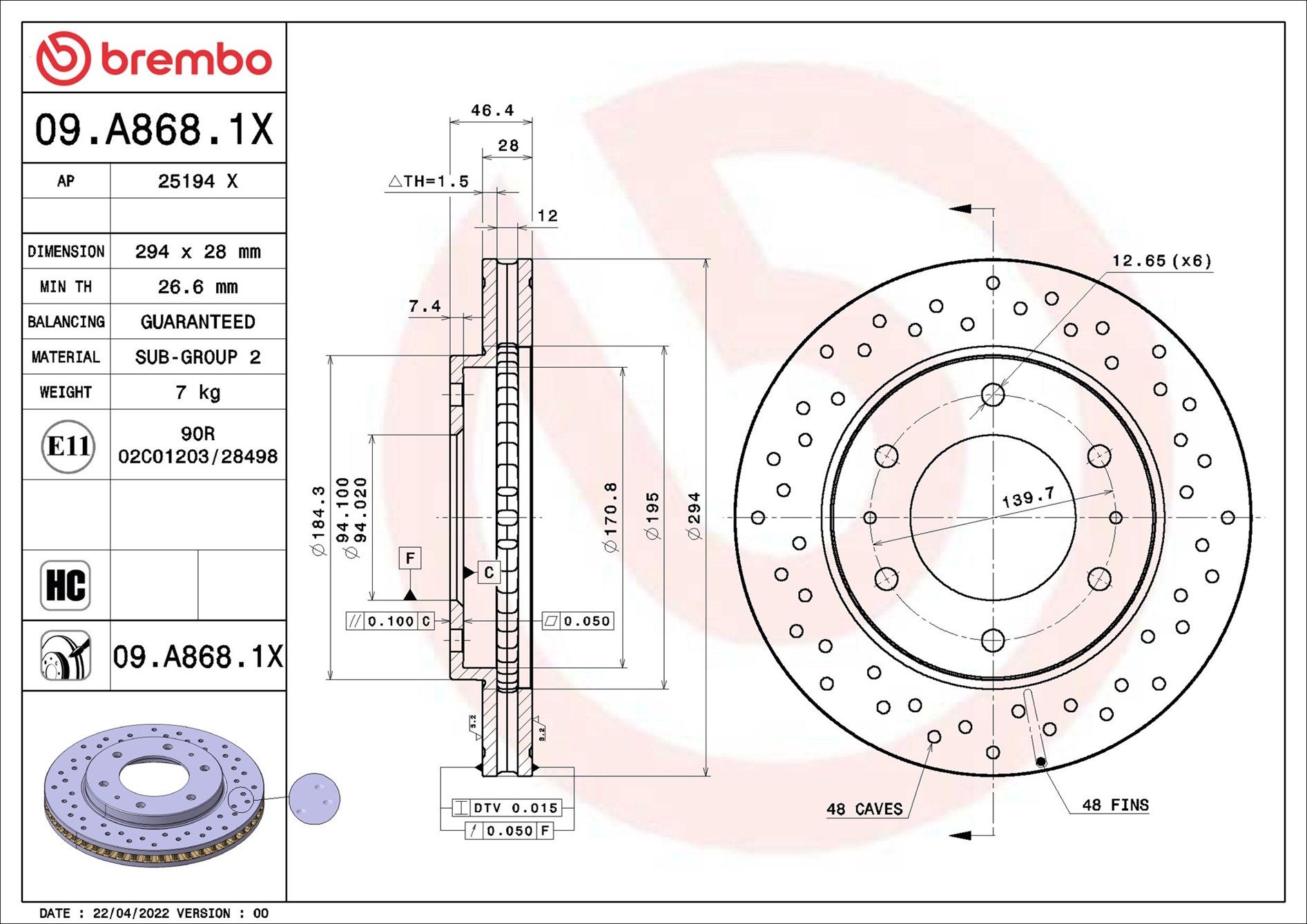 09.A868.1X BREMBO XTRA LINE - Xtra féktárcsa