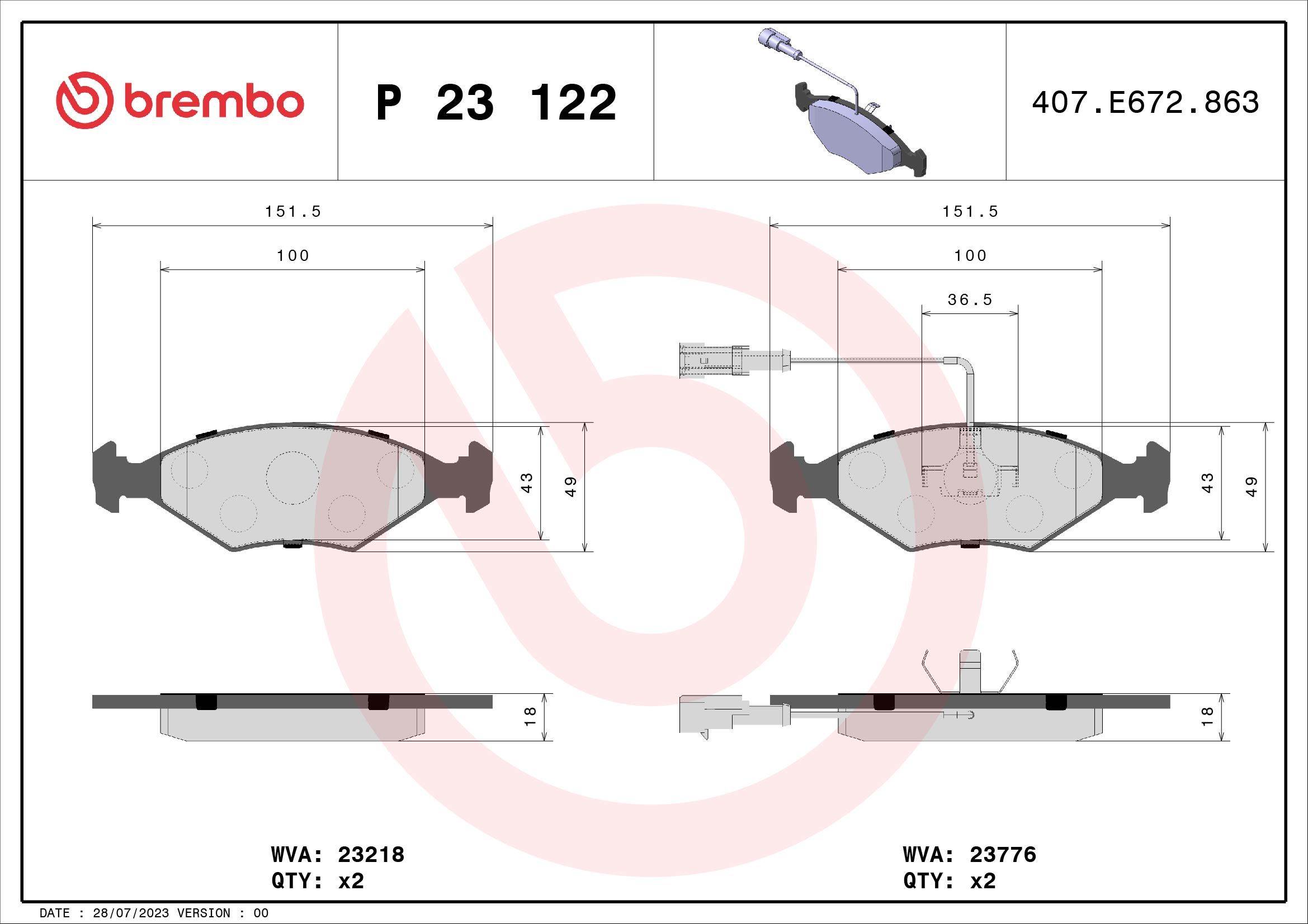 Brake Pad Set, disc brake P 23 122