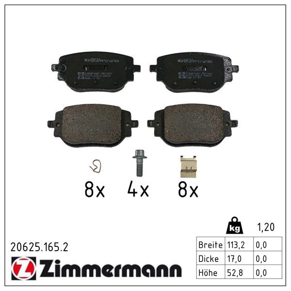 Zimmermann 20625.165.2 Bremsbelagsatz, Scheibenbremse
