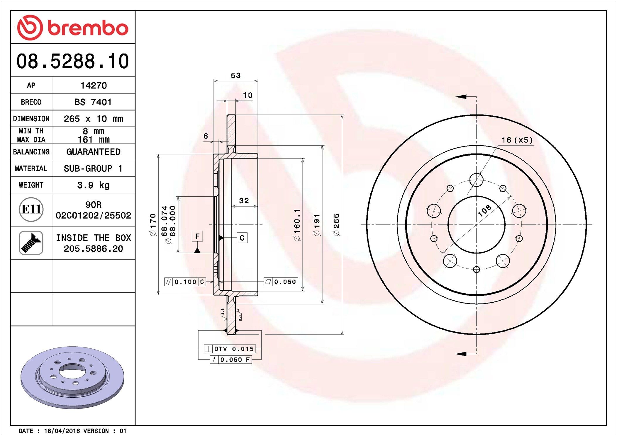 08.5288.10 BREMBO PRIME LINE féktárcsa